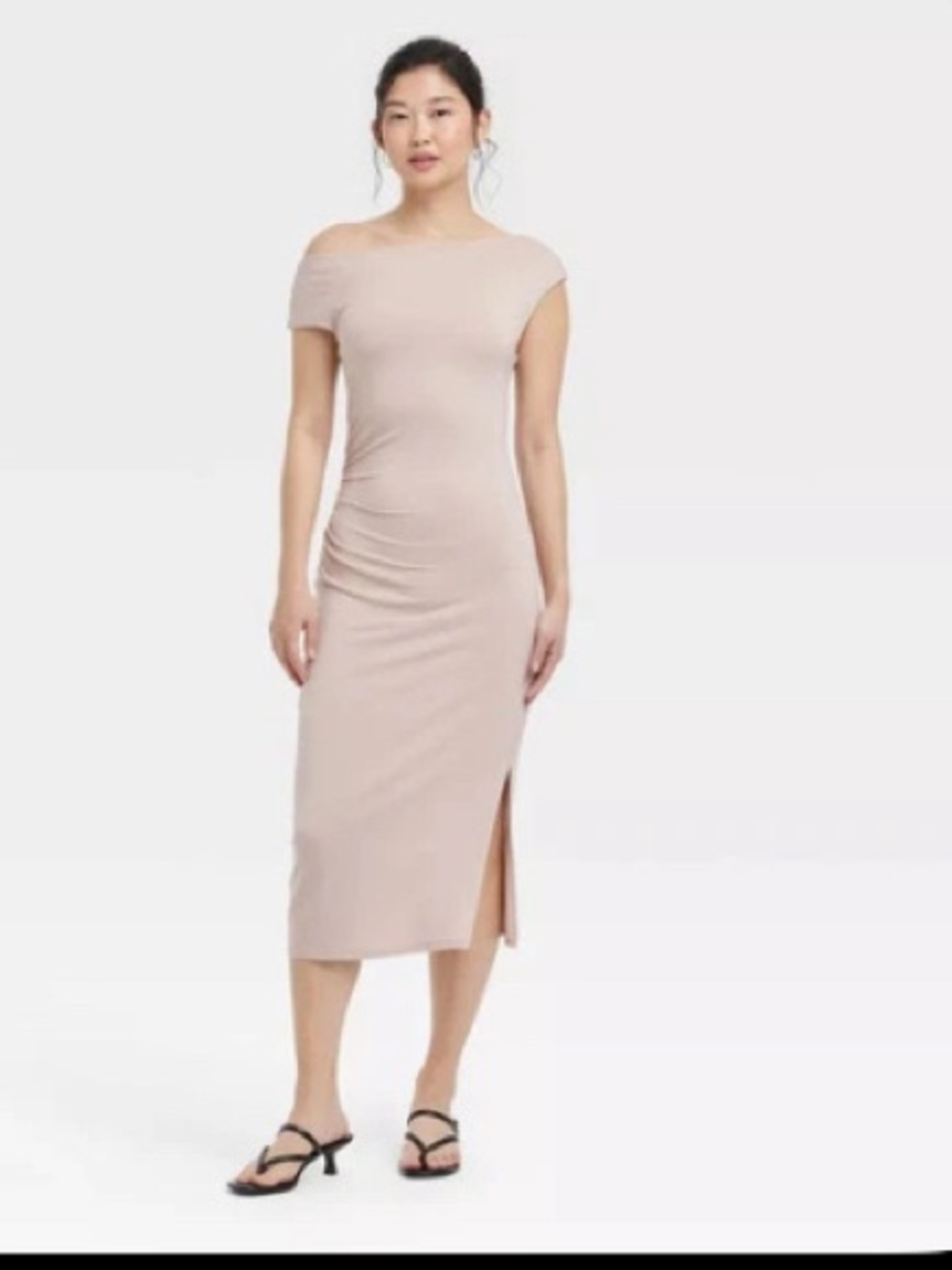 🎯 A New Day Bronze Off-Shoulder Knit Midi Dress with Side Slit Size L NWT